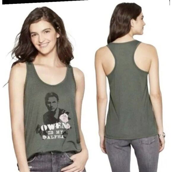 Jurassic World Racer Back‎ Tank Top Owen Is My Alpha Rose Size M Graphic - Picture 1 of 7